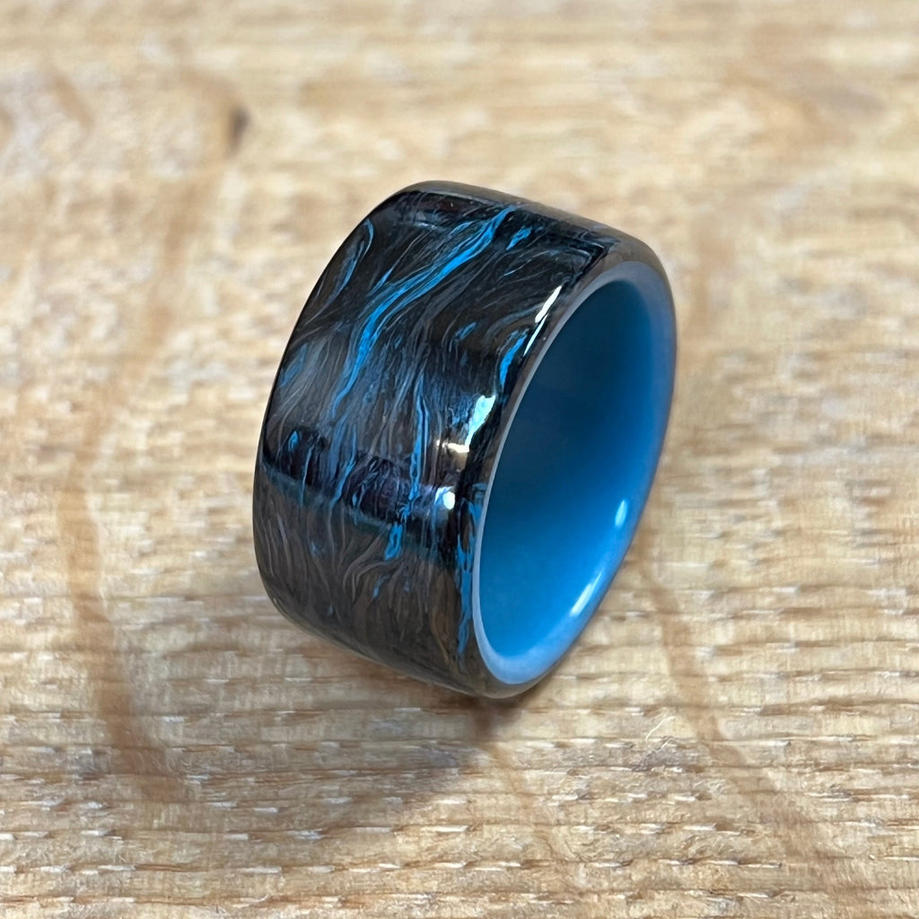 Forged Carbon Fibre Ring with Blue Inner Glow