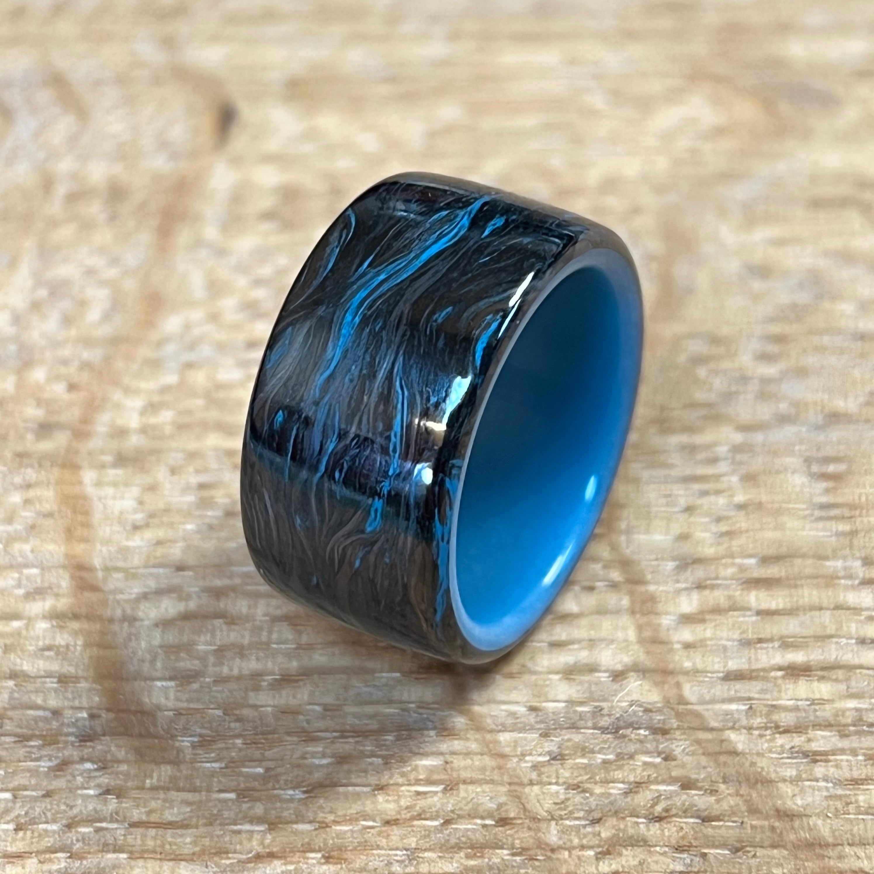 Forged Carbon Fibre Ring with Blue Inner Glow