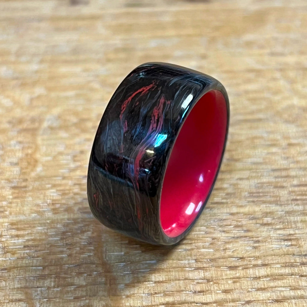 Forged Carbon Fibre Ring with Red Inner Glow