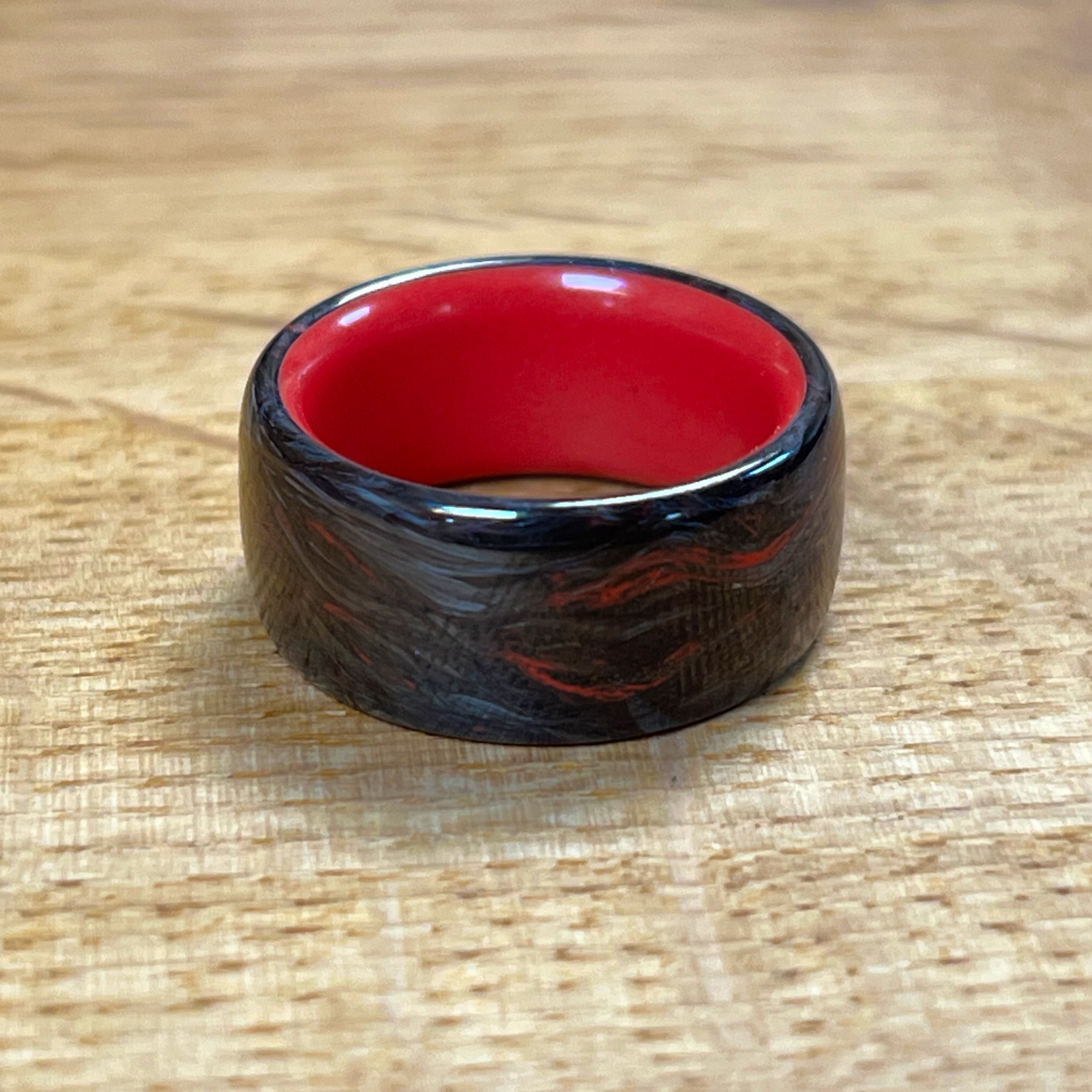 Forged Carbon Fibre Ring with Red Inner Glow