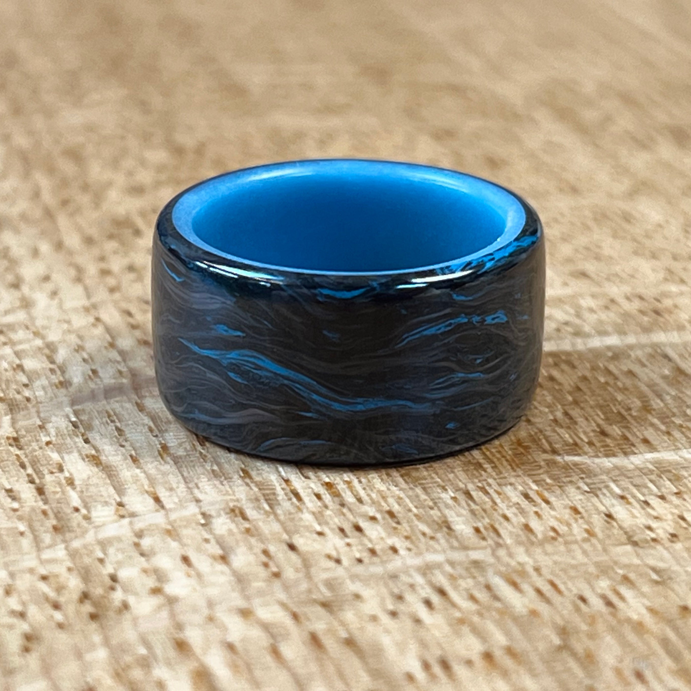 Forged Carbon Fibre Ring with Blue Inner Glow