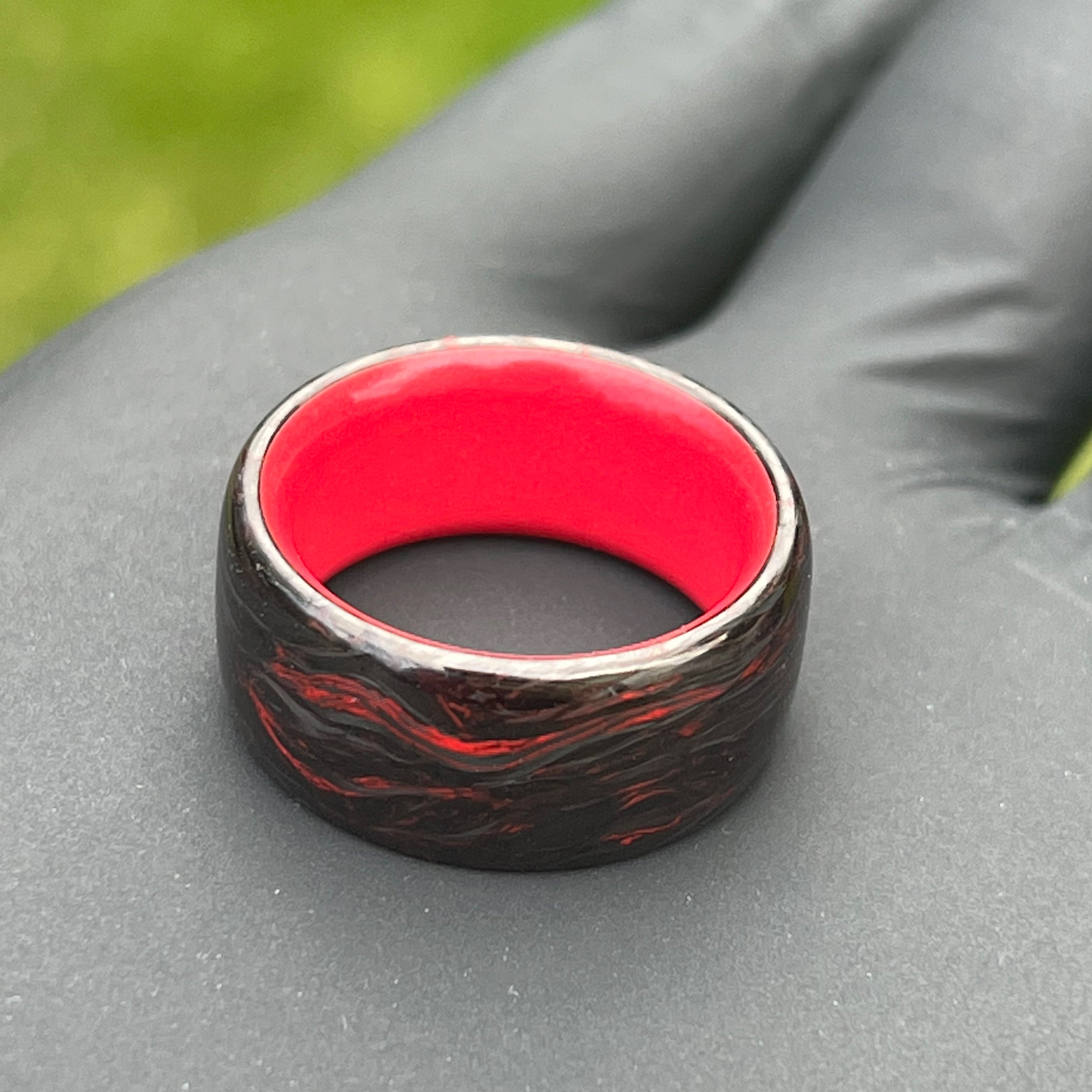 Forged Carbon Fibre Ring with Red Inner Glow